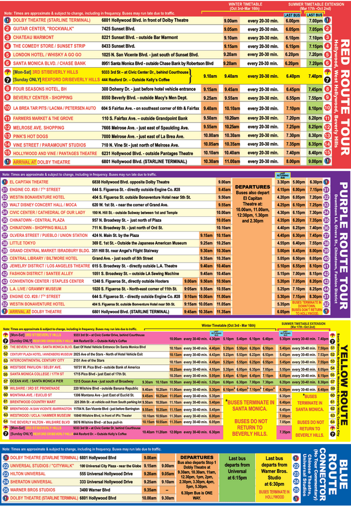 horaire-bus-touristique--Los-angeles-ligne-rouge-bleue-jaune-pourpre