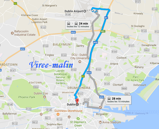 rejoindre dublin depuis aéroport-googlemap