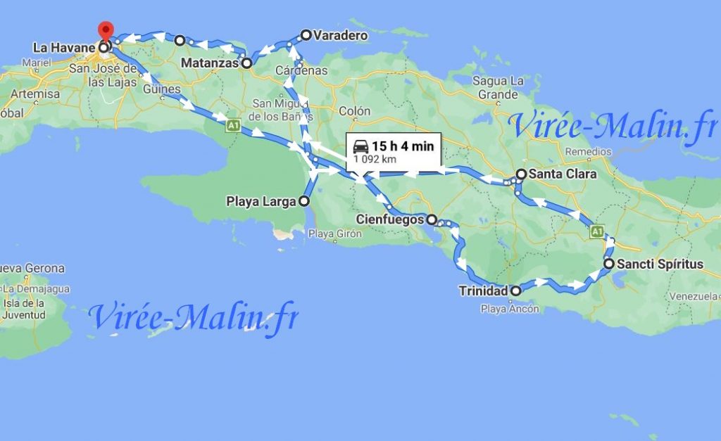 carte-itineraire-cuba-vers-trinidad