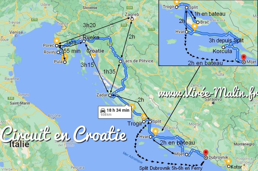 carte-circuit-voyage-croatie-2-semaines
